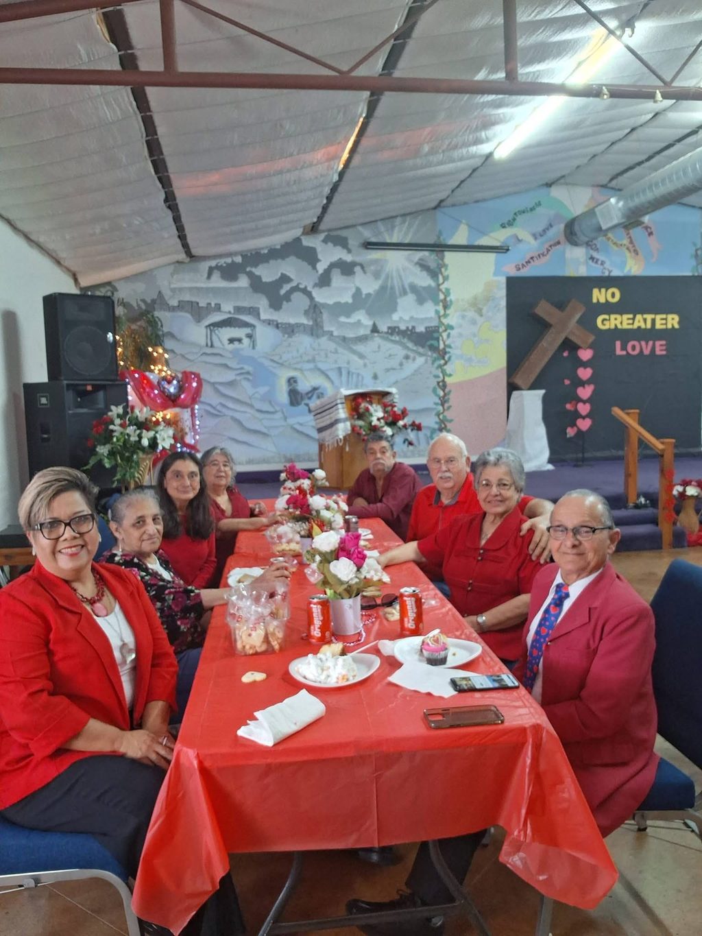 Church members sharing a Valentine&rsquo;s lunch together